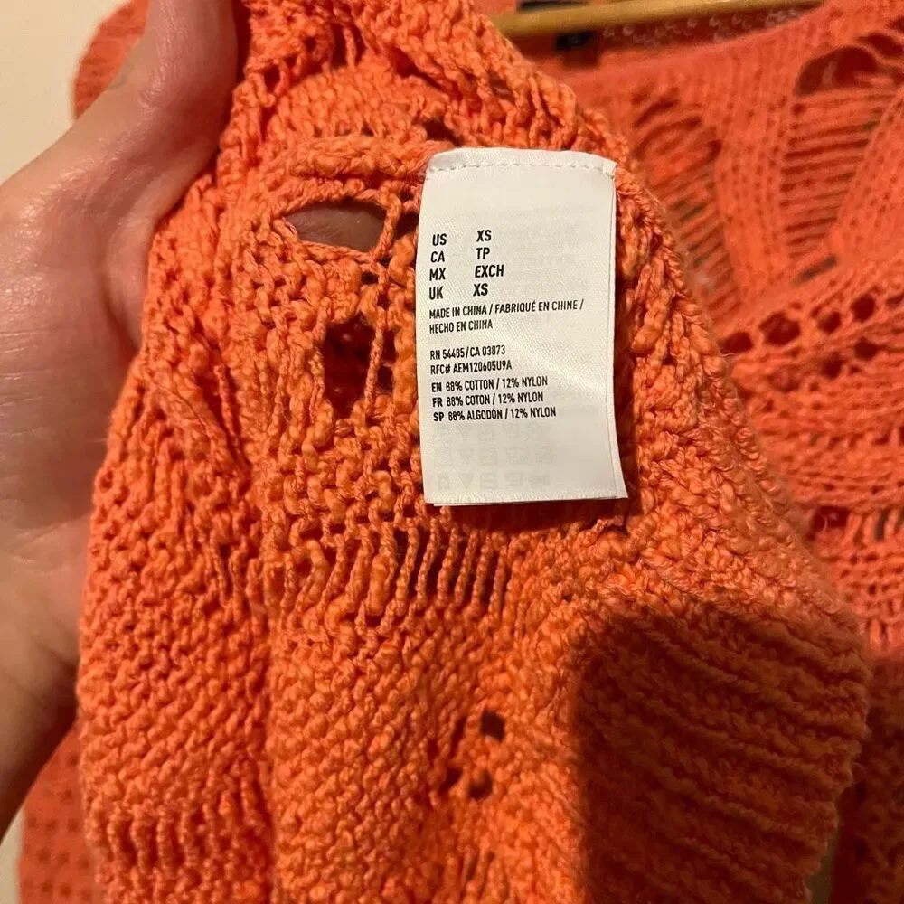 American Eagle Outfitters Coral Open-Knit Sweater NWT XS Coastal Cowgirl Beach B